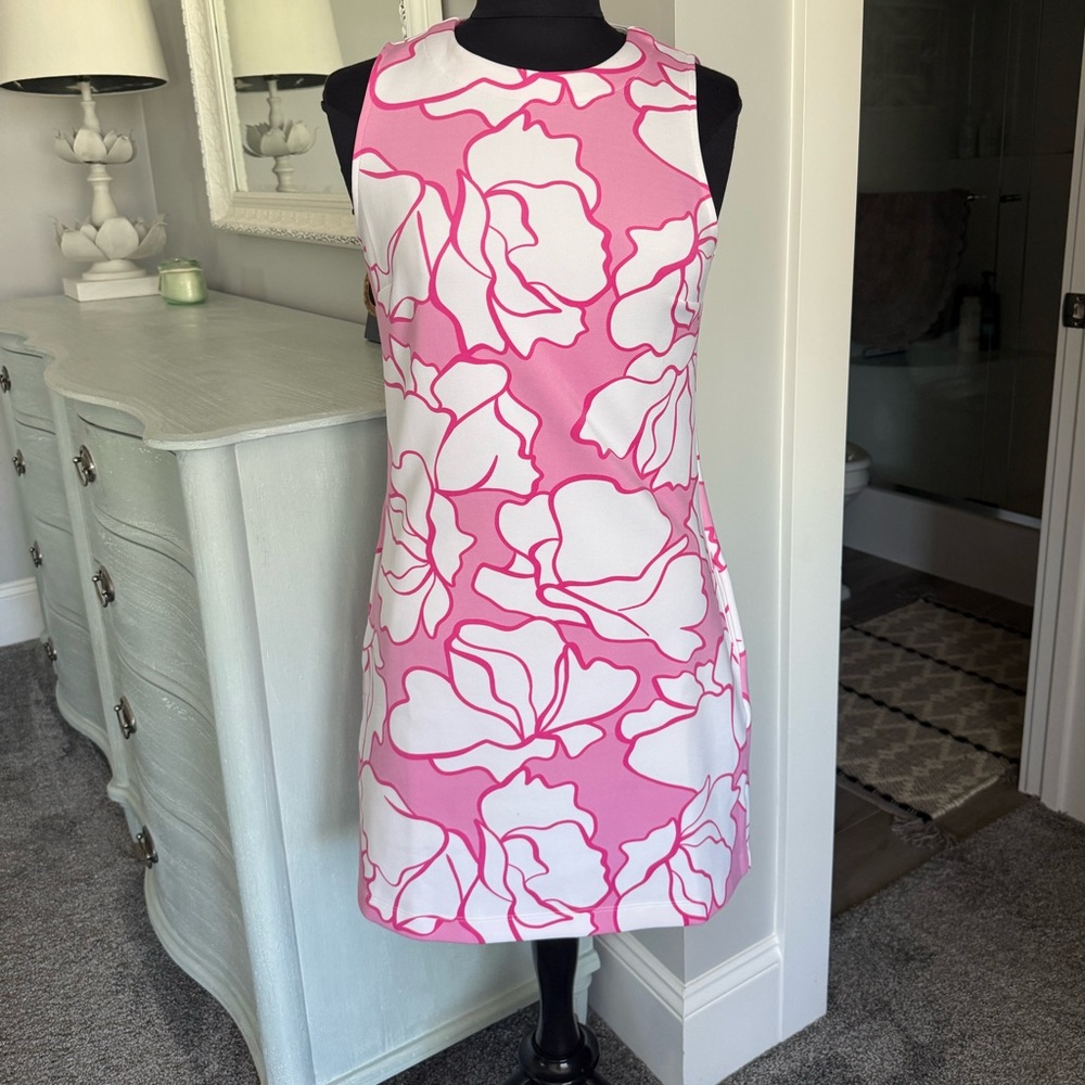 Sleeveless Pink & White Floral Shift Dress S
